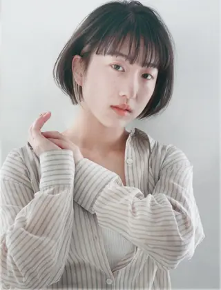 ミディアム 縮毛矯正×髪質改善 カラー×クロスパーマのヘアスタイル