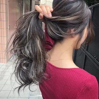 セミロング カラー 髪質改善、エクステ 山口卓哉のヘアスタイル