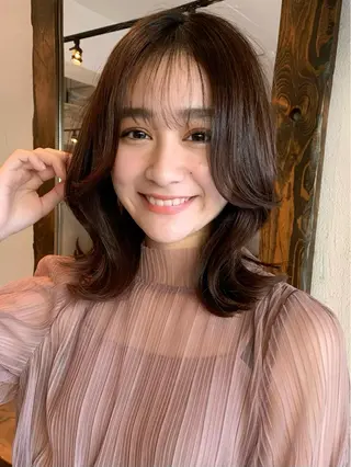 ミディアム カラー 透明感/オリーブ/ グレージュ/YUKAのヘアスタイル