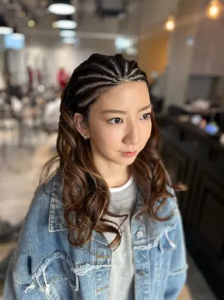 ロング カラー パーマ ヘアアレンジ BRAIDS💎愛子 大人ハイライト💎のヘアスタイル