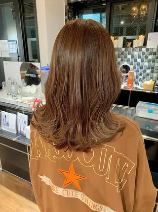 セミロング コテ巻きパーマ/韓国 パーマ/佐野のヘアスタイル