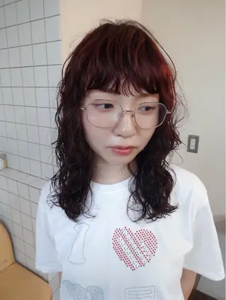 ミディアム カラー パーマ ボブパーマ/パーマ ウルフパーマのヘアスタイル