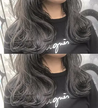 セミロング カラー パーマ チビ編み込みエクステ シールEXどぅ〜すのヘアスタイル