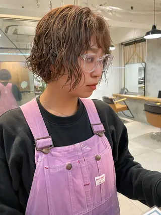 ミディアム カラー パーマ ヘアアレンジ 小顔レイヤー×コンパ クトボブ/林隆平のヘアスタイル