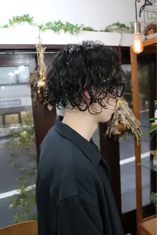 ミディアム パーマ メンズ 木村陸弥 似合わせ 透明感カラー🌿のヘアスタイル