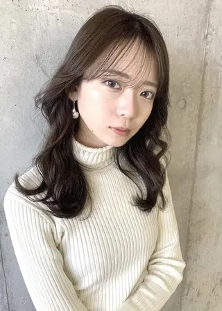 セミロング カラー パーマ デジタルパーマ/ コテ巻き風パーマのヘアスタイル