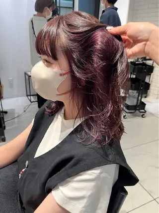 セミロング カラー ブリーチ/ハイトーン ピンク/ベージュ🎟のヘアスタイル