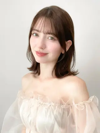 ミディアム カラー ミディアム/顔周り/ ベージュ🌼mayuのヘアスタイル