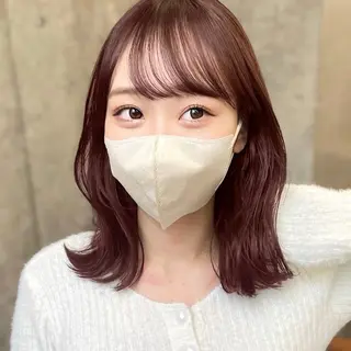 ミディアム カラー 盛れる顔周り /透明感/かりん🎀のヘアスタイル