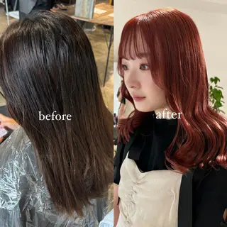 セミロング カラー 暖色カラー🍒 ケアブリーチ/akiのヘアスタイル