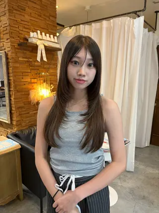 ロング 顔周りカット ピンク カラー♡りりのヘアスタイル