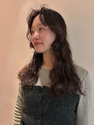 セミロング カラー パーマ デザインカット/ パーマ/nanaのヘアスタイル