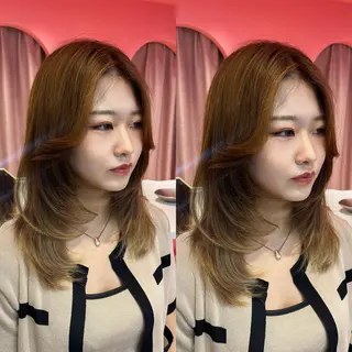 ミディアム カラー 山崎/ボブ縮毛矯正 レイヤー髪質改善のヘアスタイル