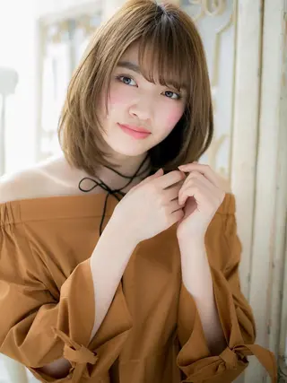 ミディアム 縮毛矯正×髪質改善 カラー×クロスパーマのヘアスタイル