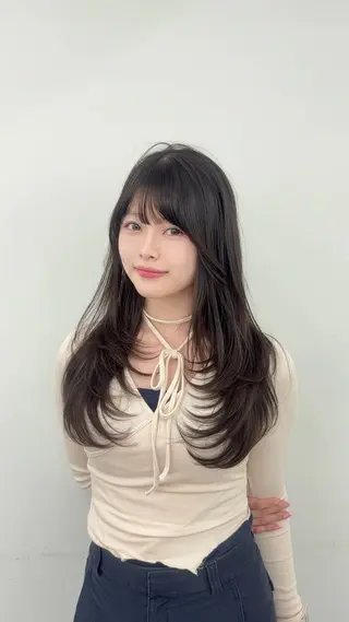 ロング カラー 韓国ヘア/レイヤー/ 顔まわり足立遥奈のヘアスタイル