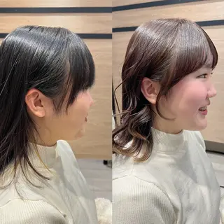 ミディアム カラー ヘアアレンジ _WHITE鳳所属・ミルクティーベージュ ハイライトヘアHIのヘアスタイル