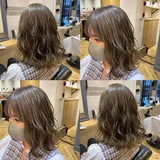 セミロング カラー 艶カラー/韓国顔周り 🎀mamiのヘアスタイル