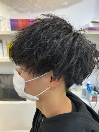 ショート パーマ メンズ 髪質改善× ハイライト溝江のヘアスタイル