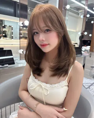 ミディアム rina／ベージュ ワンホン/韓国ヘアのヘアスタイル