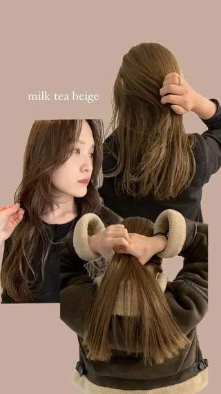 セミロング カラー 落合希 Olivebeigeのヘアスタイル