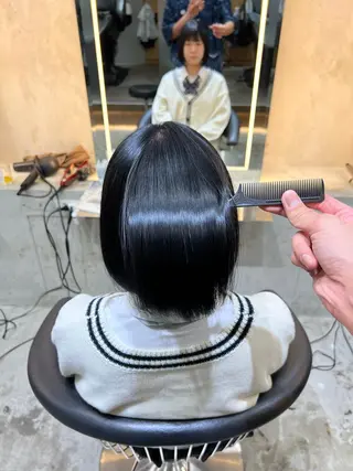 ミディアム パーマ 艶透明感カラー/ 髪質改善/三ツ木一生のヘアスタイル