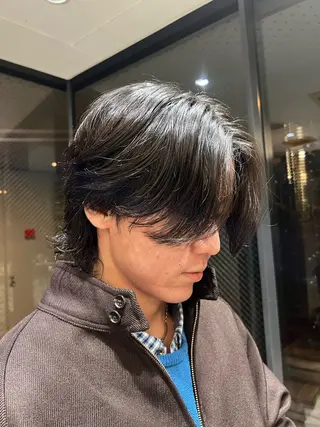 ミディアム メンズパーマ 岩成健志郎のヘアスタイル