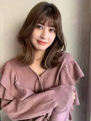 ミディアム カラー 透明感/オリーブ/ グレージュ/YUKAのヘアスタイル