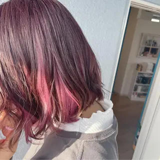 ショート カラー ヘアアレンジ なつき/艶ピンク/ girly hairのヘアスタイル