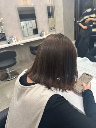 セミロング カラー パーマ ヘアアレンジ メンズ キッズ ブリーチなしカラー/ ブラウン/レイヤーのヘアスタイル