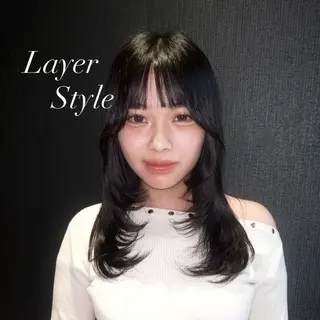 セミロング カラー レイヤーカット/ フェミニン💕/鏡のヘアスタイル