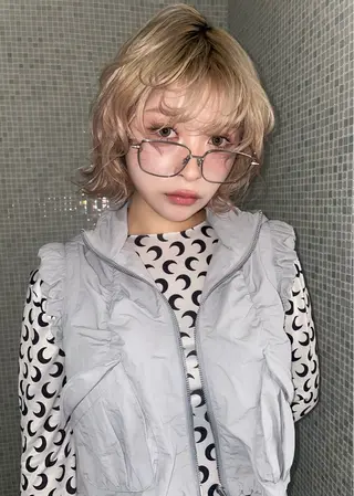 ショート カラー パーマ ボブ.顔周りカット カット/ユキカのヘアスタイル