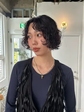 ミディアム カラー パーマ 小川真歩/パーマ /暖色オリーブのヘアスタイル