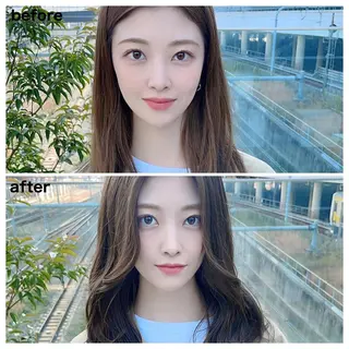 ミディアム カラー ヘアアレンジ 顔周りカット/髪質改 善/新宿/畑中稔里のヘアスタイル