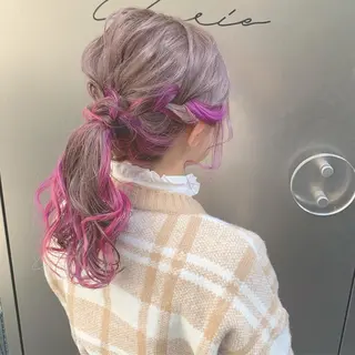 セミロング カラー インナーカラー/天神 ブリーチ/吉田のヘアスタイル