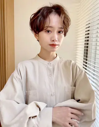 ショート パーマ レイヤー/暖色カラー /パーマ/落合 歩夢のヘアスタイル