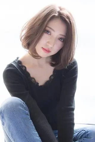 ミディアム カラー パーマ 河合 真理子のヘアスタイル