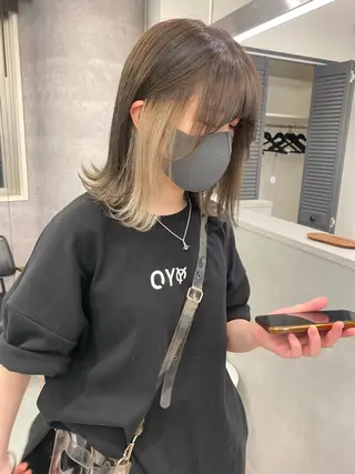 ミディアム カラー ヘアアレンジ 🌷FUKA🌷 まろやかハイトーンのヘアスタイル