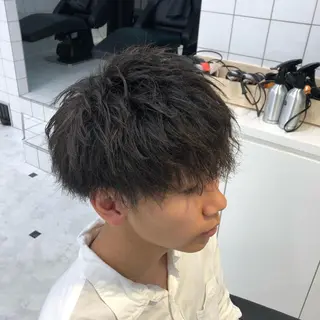 ショート パーマ メンズ ベージュグレージュ 💕しゅーじ💕のヘアスタイル