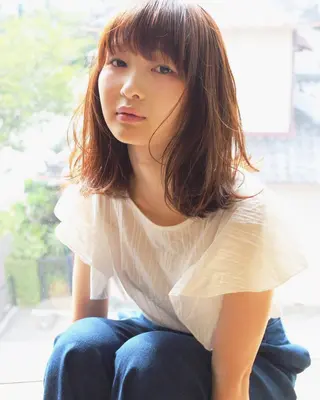 ミディアム セミロング ロング カラー 🌹ハッシュカット、 レイヤー韓国ヘア🌹のヘアスタイル