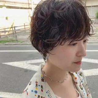 ショート カラー パーマ ヘアアレンジ パーマ/透明感カラー /ボブ/吉田一生のヘアスタイル