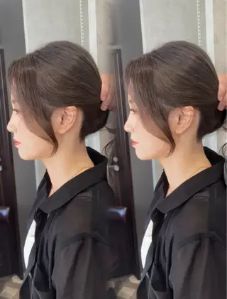 ロング 韓国ヘア/ブリーチ無 しWカラー/オリーブのヘアスタイル