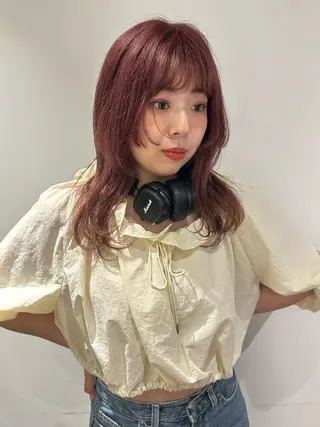 セミロング カラー パーマ レイヤー/透明感/ ブリーチなし/わかなのヘアスタイル