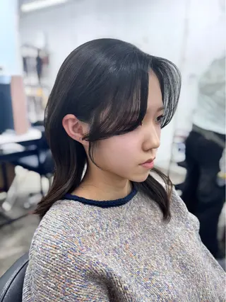 ミディアム カラー パーマ 映える顔周りカット ♥️韓国ヘア"ちぇるのヘアスタイル