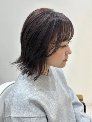 ミディアム カラー 赤み消し/オリーブ カーキ/福田れんのヘアスタイル