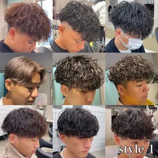 ショート パーマ ヘアアレンジ メンズ 艶カラー の達人のヘアスタイル