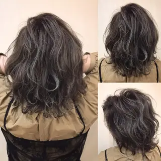 ミディアム カラー パーマ 小顔カット✨ 透明感カラー/村上のヘアスタイル