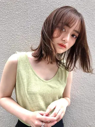 ミディアム カラー パーマ 店長/mao/ 前髪/顔周りカットのヘアスタイル