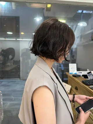 ショート カラー パーマ ✨顔まわりカット ✨渋谷人気No.1✨のヘアスタイル