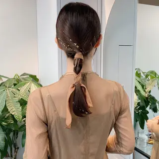 セミロング カラー ヘアアレンジ ブリーチなしカラー/ 髪質改善/寺門束のヘアスタイル