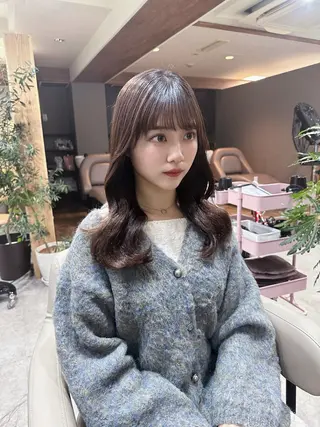 セミロング カラー パーマ 韓国ヘア/韓国風 パーマ/kazueのヘアスタイル